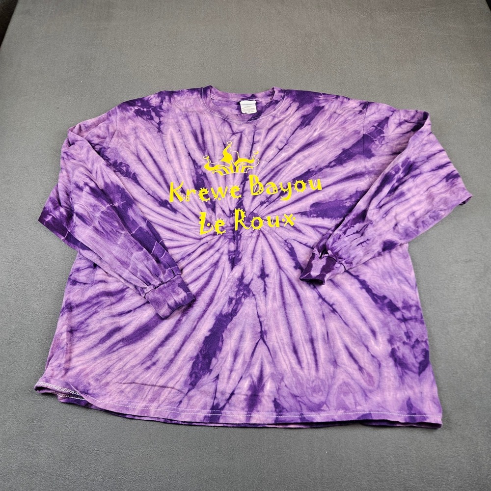 Colortone Krewe Bayou Le Roux Purple Tie Dye Long Sleeve Shirt XL Mardi Gras
